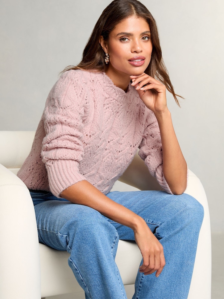 Pink - Lipsy – Strickpullover mit Pointelle-Stich und Muschelsaum - Bild 1 von 4 Pink - Lipsy – Strickpullover mit Pointelle-Stich und Muschelsaum - Bild 1 von 4