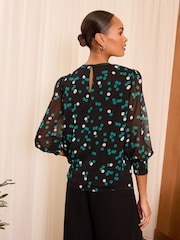 Schwarz gepunktet - Love & Roses Bluse mit Rundhalsausschnitt und 3/4 Ärmeln und Schleifendetail - Image 4 of 4