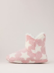 Friends Like These Pink Soft Star Print Faux Fur Bootie Slippers - Image 5 of 5