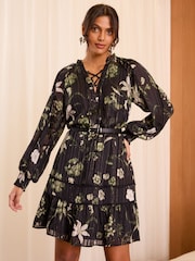 Love & Roses Black Floral Mini Dress - Image 1 of 4