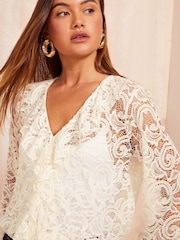 Friends Like These Off White Long Sleeve Ruffle Lace Blouse - Image 2 of 4