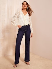 Friends Like These Off White Long Sleeve Ruffle Lace Blouse - Image 3 of 4