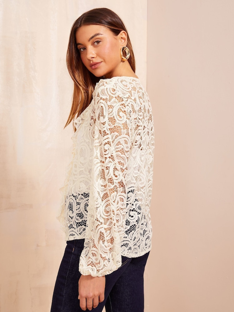 Friends Like These Off White Long Sleeve Ruffle Lace Blouse - Image 4 of 4 Friends Like These Off White Long Sleeve Ruffle Lace Blouse - Image 4 of 4
