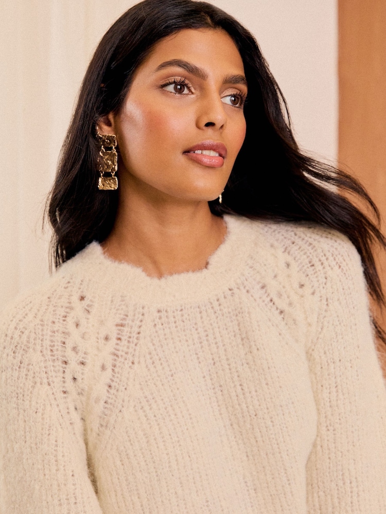 Love & Roses Ivory Premium With Wool Crew Neck Knitted Jumper - Image 2 of 4