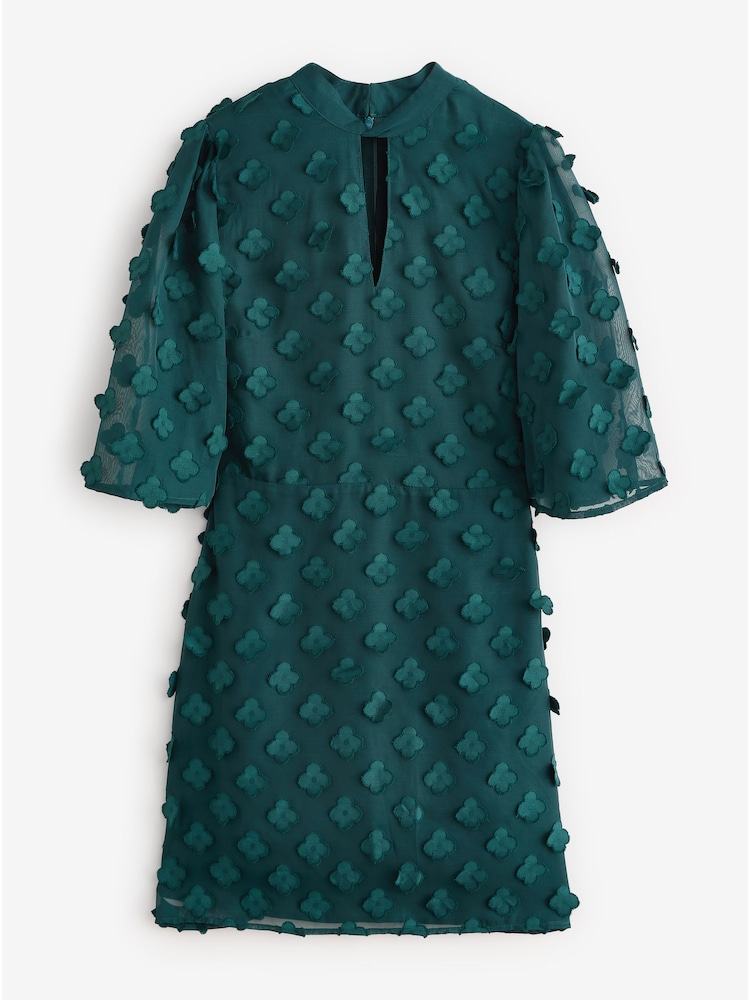 Love & Roses Green Petite 3D Floral Print Angel Sleeve Mini Dress - Image 5 of 5 Love & Roses Green Petite 3D Floral Print Angel Sleeve Mini Dress - Image 5 of 5