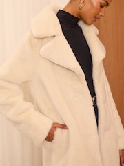 Love & Roses Cream Collared Faux Fur Coat - Image 2 of 4