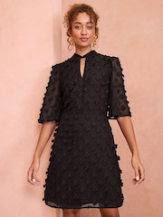 Love & Roses Black 3D Floral Angel Sleeve Mini Dress - Image 1 of 4