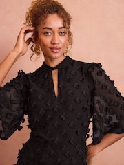 Love & Roses Black 3D Floral Angel Sleeve Mini Dress - Image 2 of 4