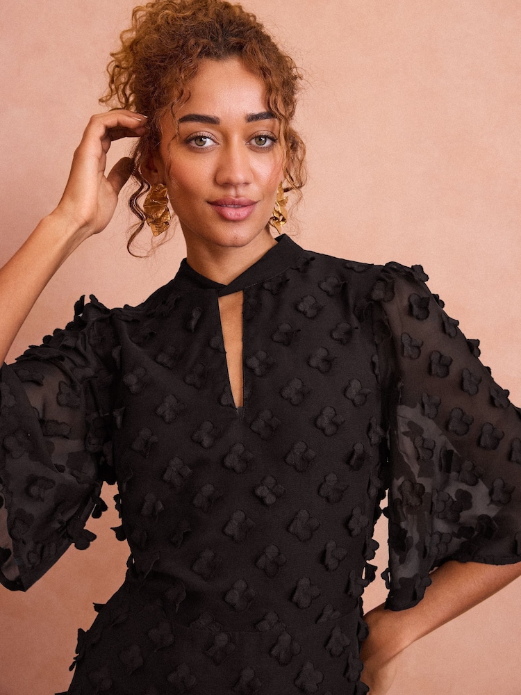 Love & Roses Black 3D Floral Angel Sleeve Mini Dress - Image 2 of 4