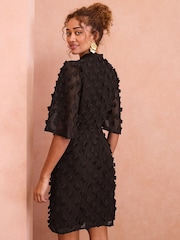 Love & Roses Black 3D Floral Angel Sleeve Mini Dress - Image 3 of 4