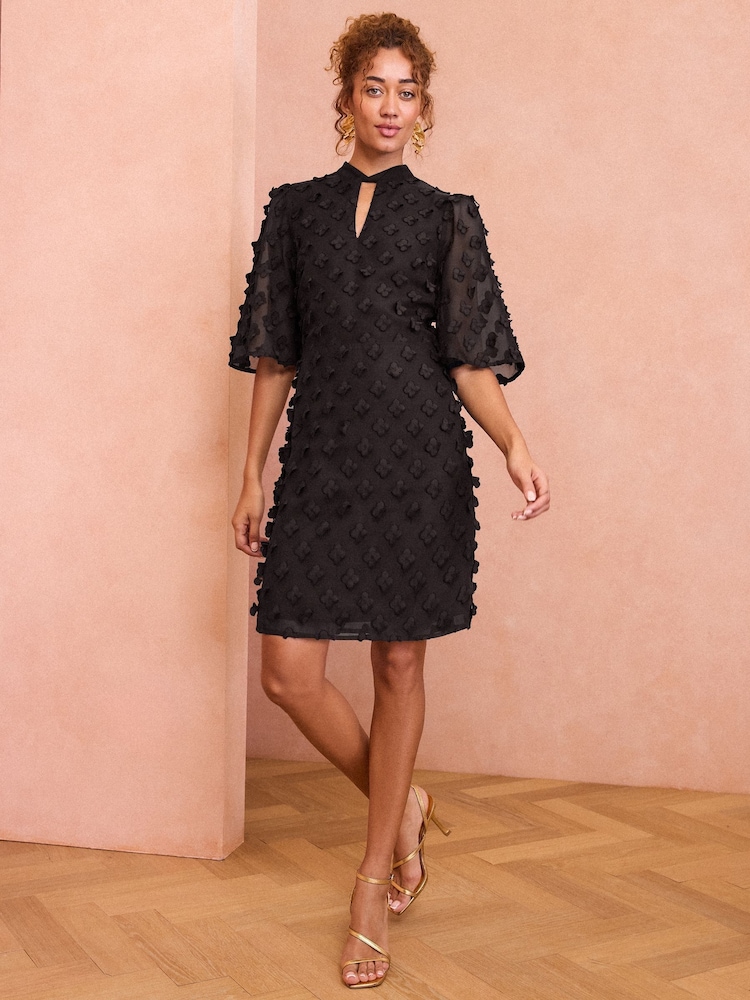 Love & Roses Black 3D Floral Angel Sleeve Mini Dress - Image 4 of 4