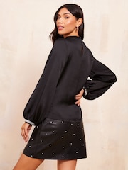 Friends Like These Black Long Sleeve Satin Drape Blouse - Image 4 of 4