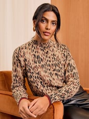 Love & Roses Brown Animal Print High Neck Knitted Jumper - Image 1 of 4