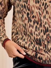 Love & Roses Brown Animal Print High Neck Knitted Jumper - Image 2 of 4