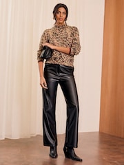 Love & Roses Brown Animal Print High Neck Knitted Jumper - Image 3 of 4