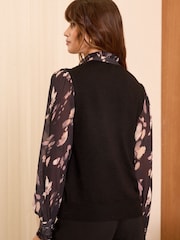 Love & Roses Black Animal Fine Gauge Woven Mix Flute Sleeve Jumper - Image 3 of 4