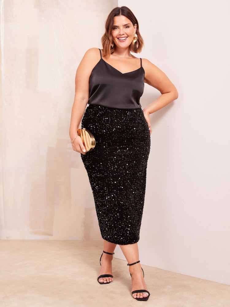 Friends Like These Black Sequin Midi Skirt - Image 1 of 4