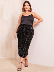 Friends Like These Black Sequin Midi Skirt - Image 2 of 4