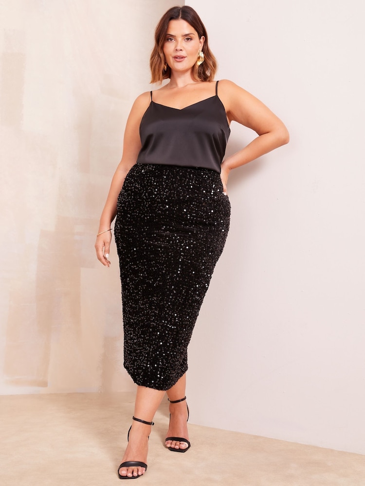 Friends Like These Black Sequin Midi Skirt - Image 2 of 4
