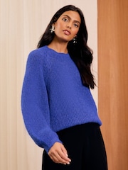 Love & Roses Cobalt Blue Premium With Wool Crew Neck Knitted Jumper - Image 1 of 5