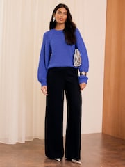 Love & Roses Cobalt Blue Premium With Wool Crew Neck Knitted Jumper - Image 4 of 5