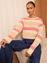 Love & Roses Pink Metallic Stripe Knitted Jumper - Image 2 of 4