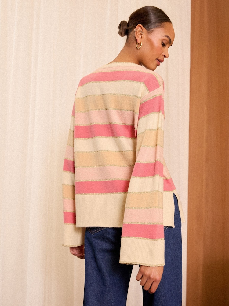 Love & Roses Pink Metallic Stripe Knitted Jumper - Image 4 of 4