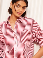 Friends Like These Red Poplin Long Sleeve Button Through 100% Cotton Shirt - Image 2 of 5