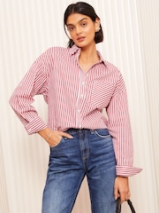 Friends Like These Red Poplin Long Sleeve Button Through 100% Cotton Shirt - Image 4 of 5