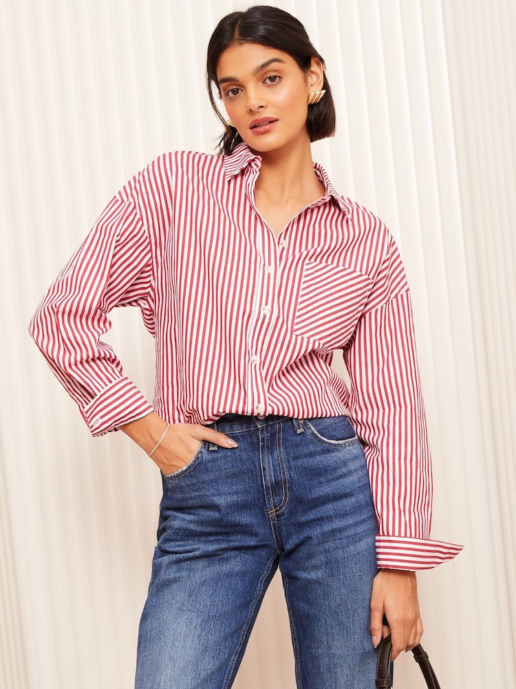 Friends Like These Red Poplin Long Sleeve Button Through 100% Cotton Shirt - Image 4 of 5