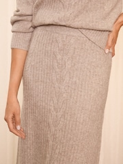Love & Roses Neutral Premium Cable Knit Midi Skirt - Image 2 of 4