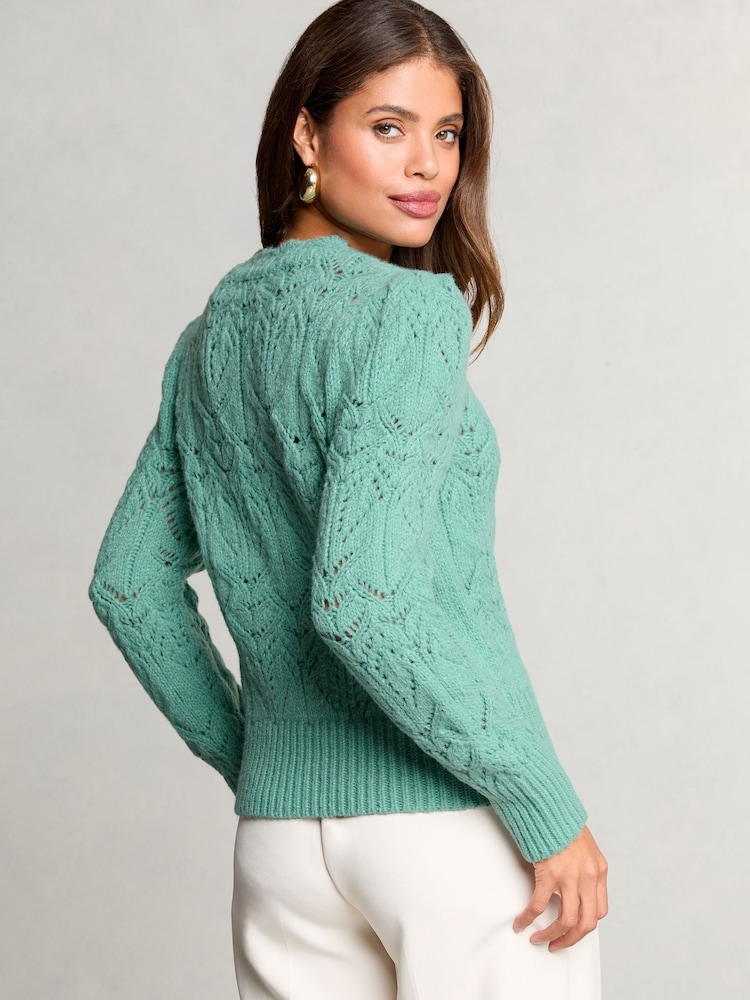 Lipsy Green Pointelle Stitch Scallop Edge Knit Jumper - Image 4 of 4