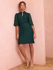 Love & Roses Green 3D Floral Angel Sleeve Mini Dress - Image 1 of 4