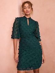 Love & Roses Green 3D Floral Angel Sleeve Mini Dress - Image 3 of 4