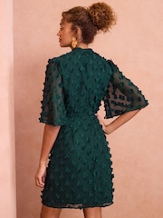 Love & Roses Green 3D Floral Angel Sleeve Mini Dress - Image 4 of 4