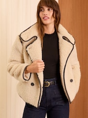 Love & Roses Cream Borg Short Funnel Neck Coat - Image 1 of 4