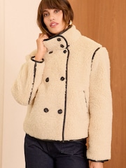 Love & Roses Cream Borg Short Funnel Neck Coat - Image 2 of 4