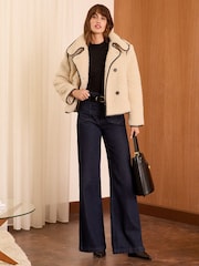 Love & Roses Cream Borg Short Funnel Neck Coat - Image 3 of 4