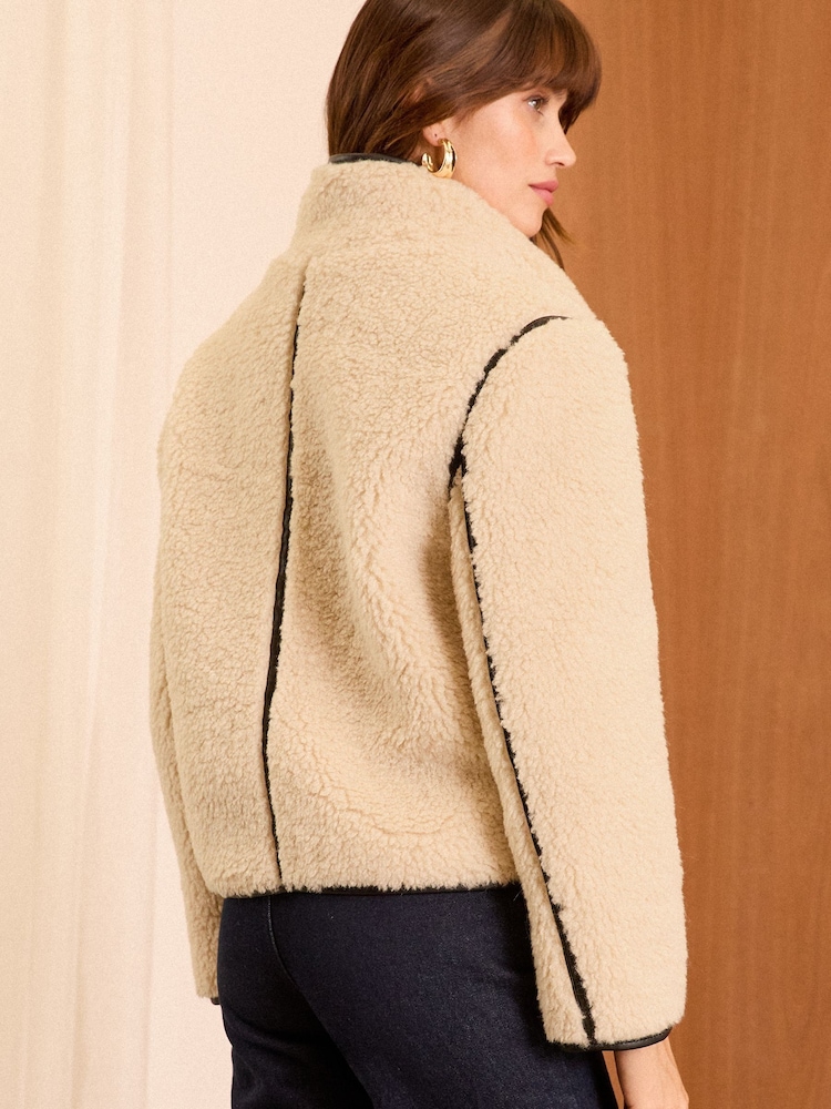 Love & Roses Cream Borg Short Funnel Neck Coat - Image 4 of 4