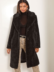 Lipsy Black Teddy Faux Fur Coat - Image 1 of 4