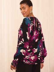 Love & Roses Black Animal Petite Blouse - Image 4 of 4