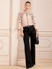 Love & Roses Pink Tipped Ruffle 3/4 Length Sleeve Blouse - Image 3 of 4