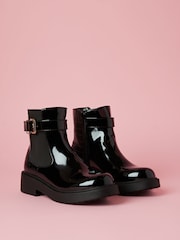 Lipsy Black Flat Patent Buckle Chelsea Boots - Image 2 of 5