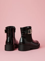 Lipsy Black Flat Patent Buckle Chelsea Boots - Image 3 of 5