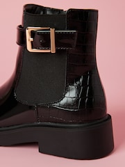 Lipsy Black Flat Patent Buckle Chelsea Boots - Image 4 of 5