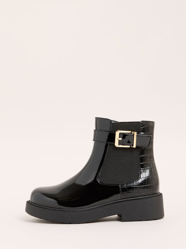 Lipsy Black Flat Patent Buckle Chelsea Boots - Image 5 of 5