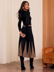 Love & Roses Black Petite Chevron Long Sleeve Knitted Midi Dress - Image 4 of 4
