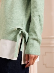 Love & Roses Green 2 in 1 Shirt Bobble Stitch Knitted Jumper - Image 2 of 4
