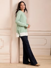 Love & Roses Green 2 in 1 Shirt Bobble Stitch Knitted Jumper - Image 3 of 4