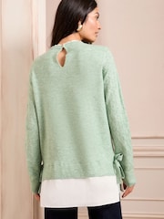 Love & Roses Green 2 in 1 Shirt Bobble Stitch Knitted Jumper - Image 4 of 4